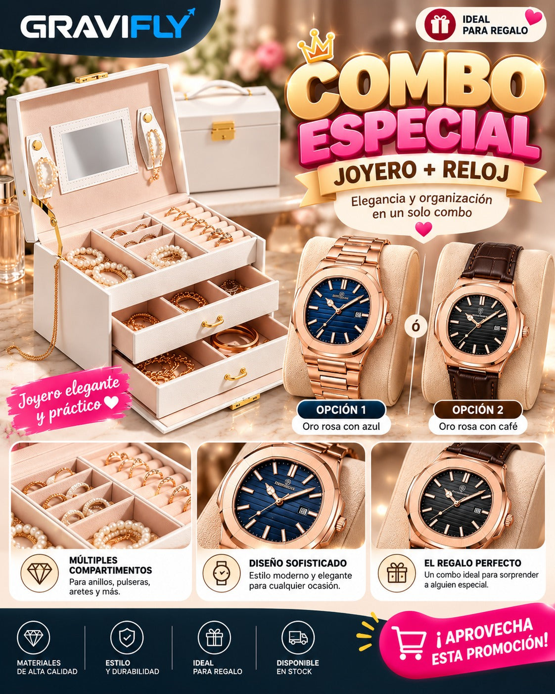 Combo Joyero + Reloj Poedagar
