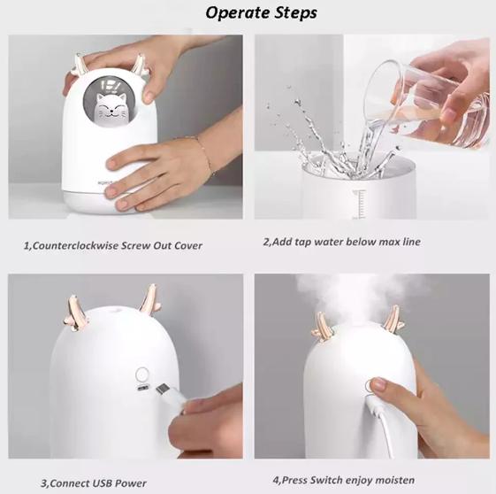 Humidificador Gato H2O Lampara Led