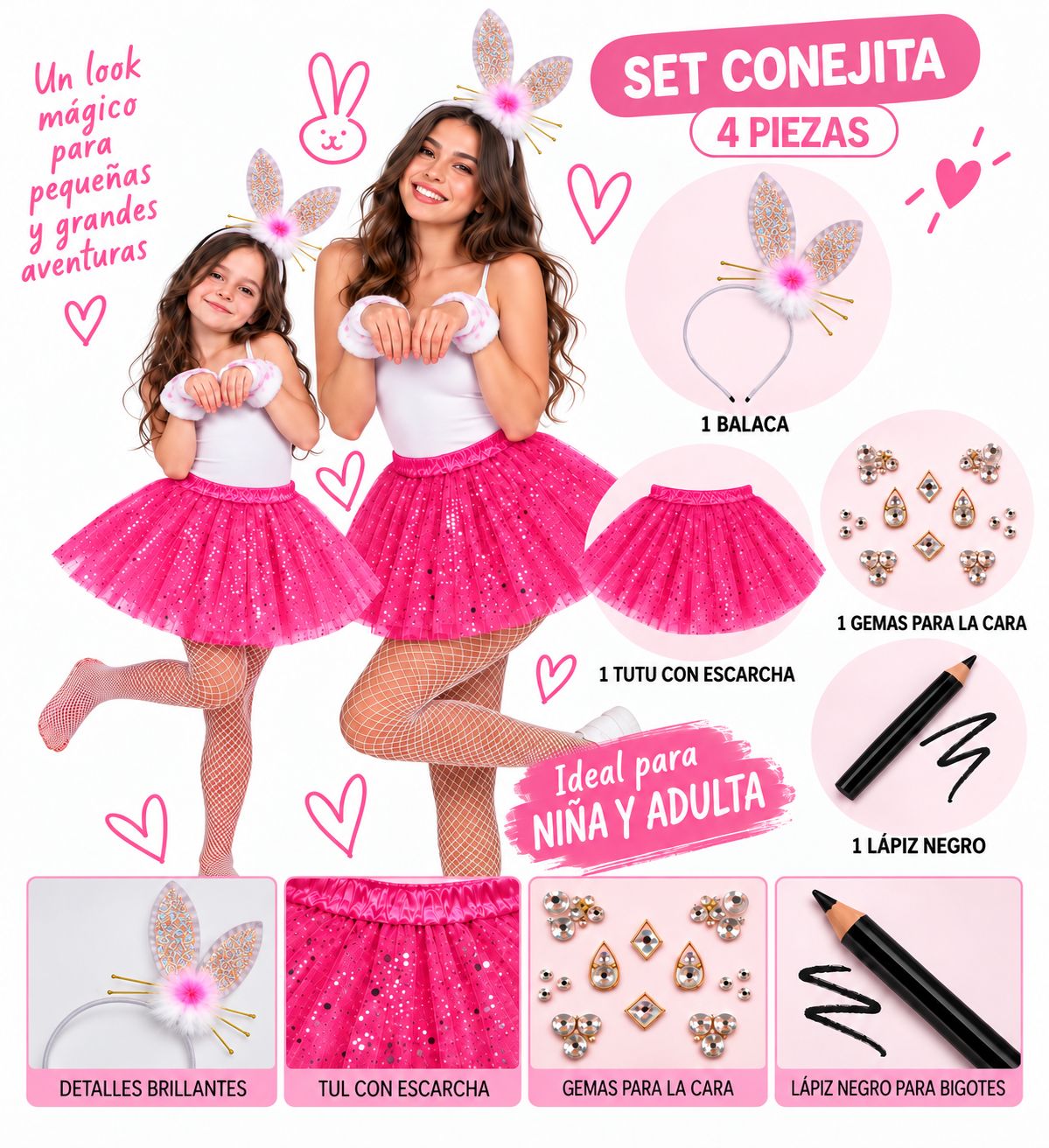 Set Disfraz de Conejita 2 Piezas + Accesorios