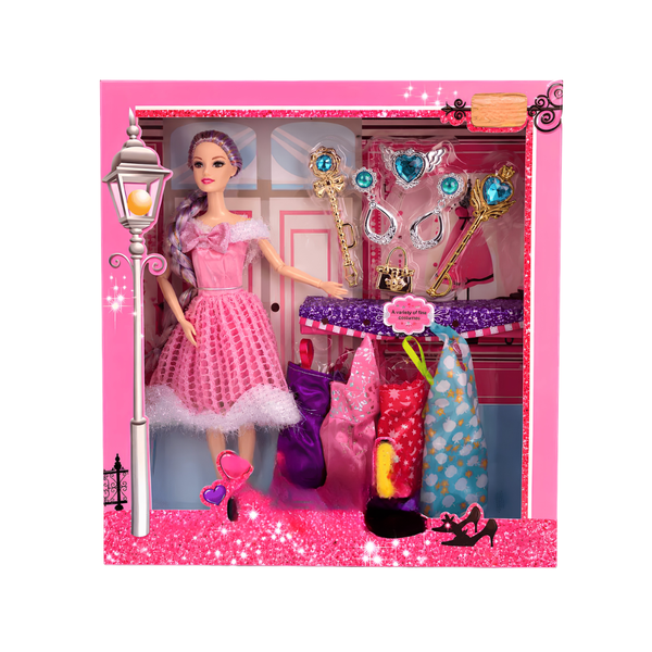 Set Muñeca Princesa con 5 Vestidos y Tiaras
